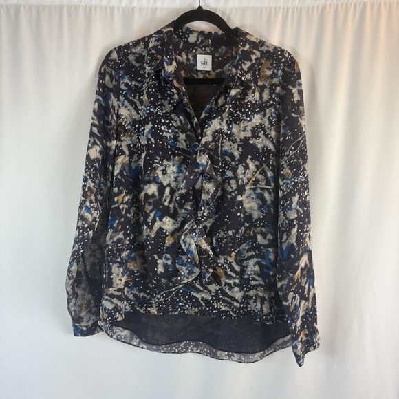 Cabi Starry Night Print Ruffle Button Up Shirt
Size:M Long Sleeve Blouse - Picture 4 of 14